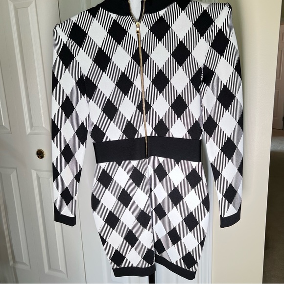 Balmain Gingham Jacquard Lace-Up Dress – Size 40 (Excellent Condition) - Picture 6 of 11